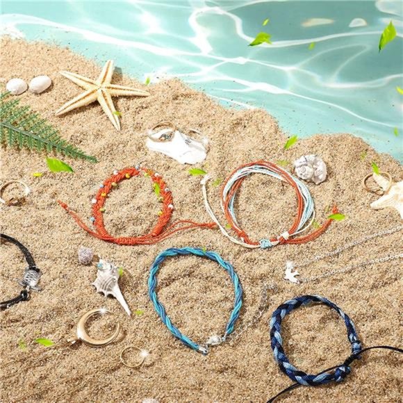 60 Pcs Surfer Wave Strand Bracelet Summer Layered Choker Pendant Necklace - Picture 6 of 7